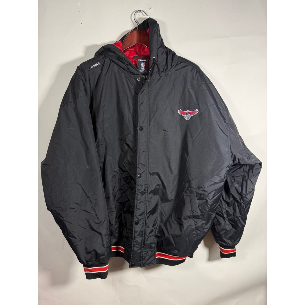 UNK NBA Atlanta‎ Hawks Hooded Varsity Jacket Black Red Mens XL Vintage Puffer